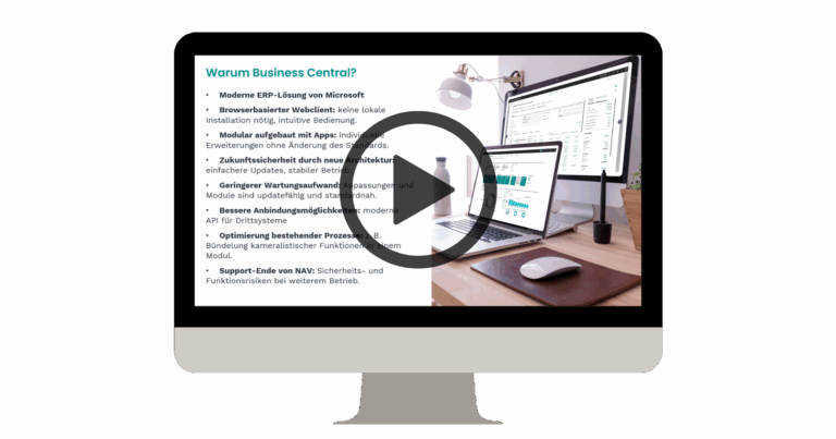 Bildschirm mit Inhalten aus dem Webinar zu Business Central