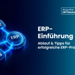 Visualisierung ERP-System Prozesse und Schriftzug: ERP-Einführung Ablauf & Tipps für erfolgreiche ERP-Projekte