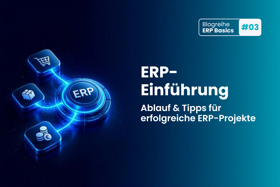 Visualisierung ERP-System Prozesse und Schriftzug: ERP-Einführung Ablauf & Tipps für erfolgreiche ERP-Projekte